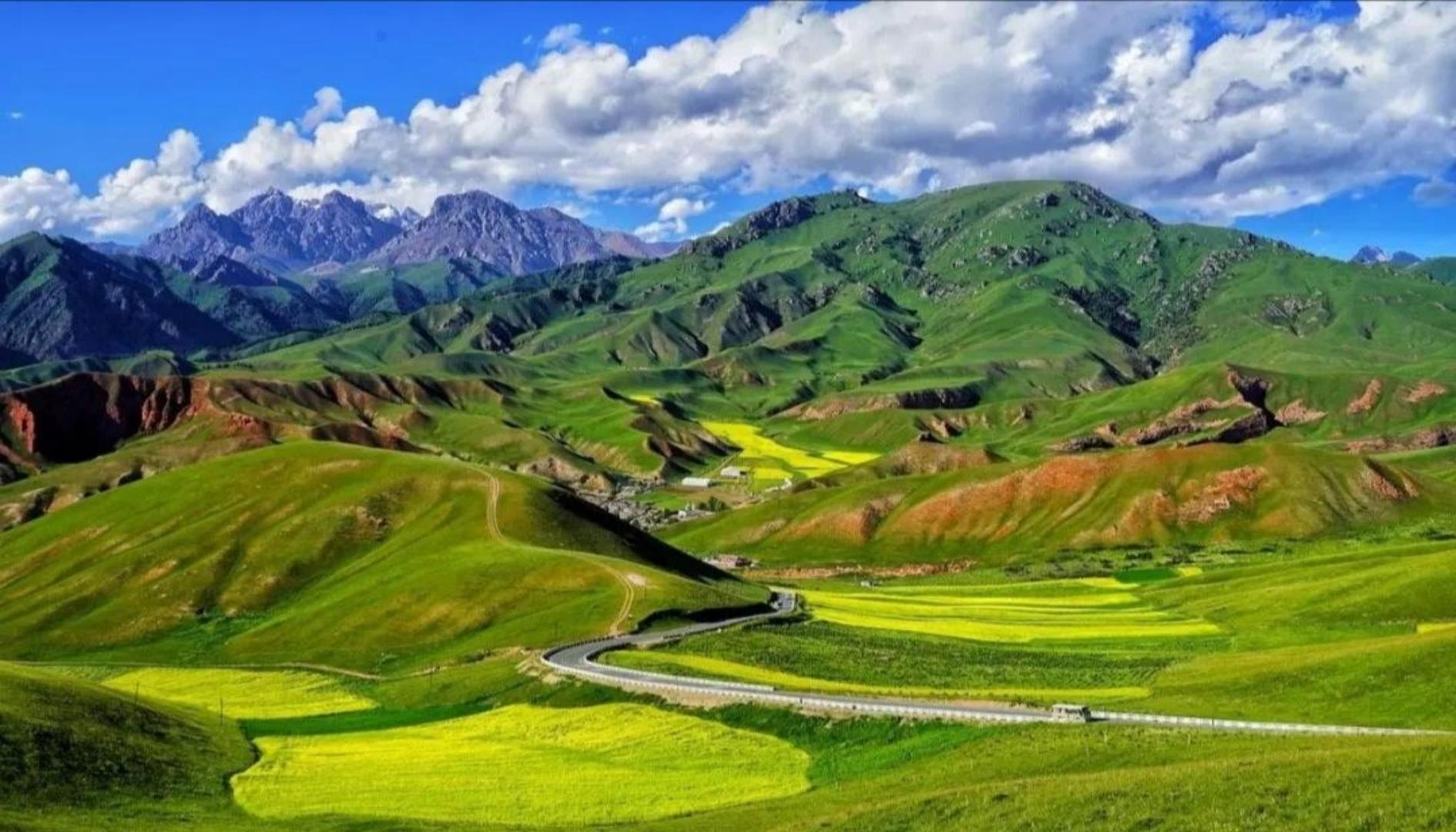 祁连山壮丽风光 - 雪山草原与蓝天白云